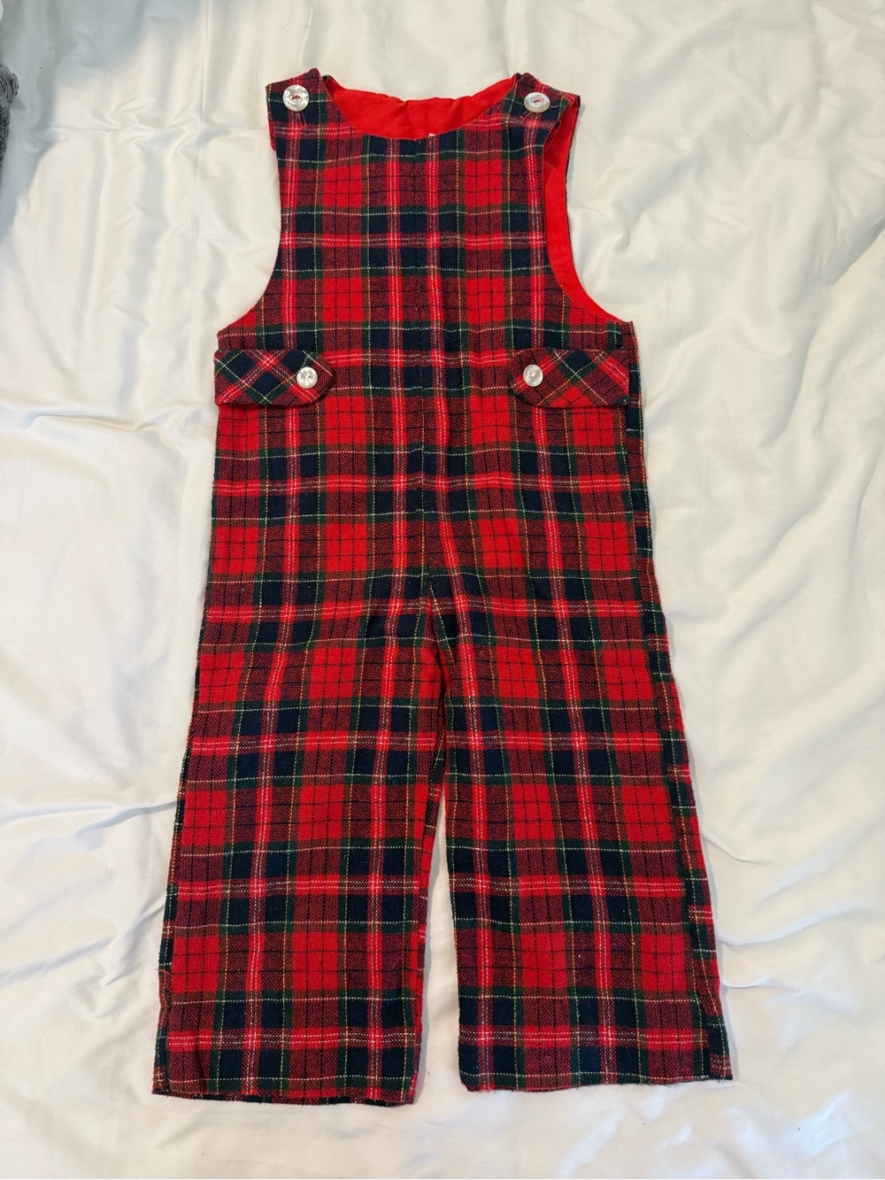 Design by GoodLad Vintage Plaid Boys Wool Jumpsuit Romper 3T Red/Black/Green